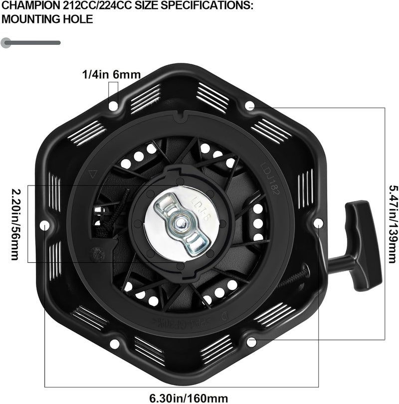 Sofo Original Pull Start Assembly for Champion 196cc 208cc 212cc 224cc 3000 3500 4000 4500 Watt 5.5hp 6.5hp Engine CPE Generator Water Pump Pressure Washer Recoil Starter Pull Cord Replacement - Image 3